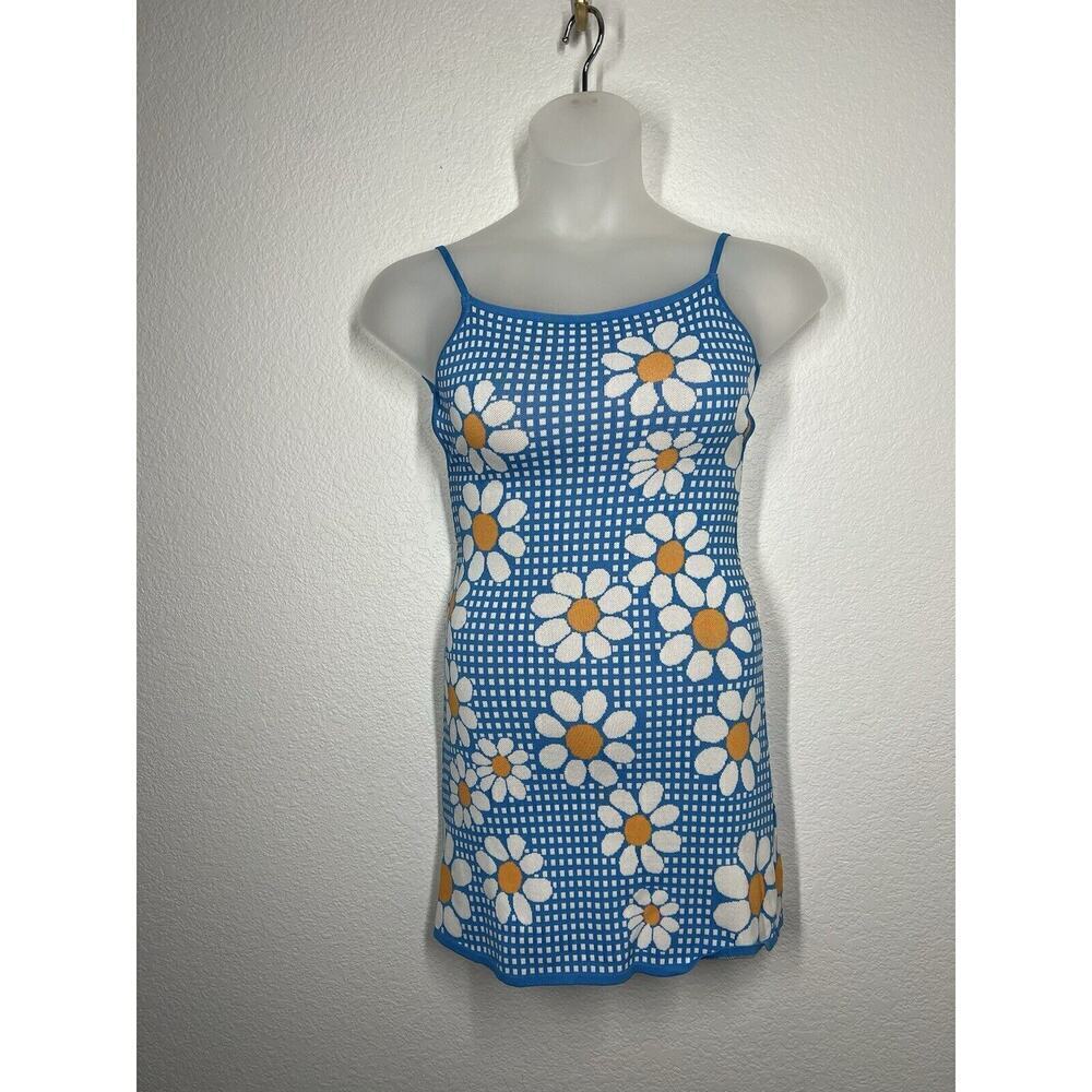 Zara Daisy Knit Mini Bodycon Dress Small Open Tie Back Plaid